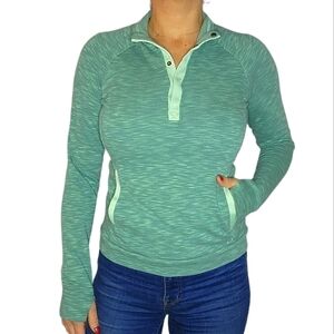 Avalanche Pullover Quarter Snap Button Sweater Medium Green